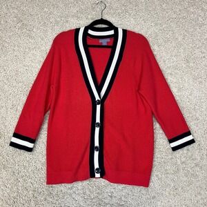 Laura Scott Button Front Cardigan Womens Large Pink Knit V Neck Retro Preppy